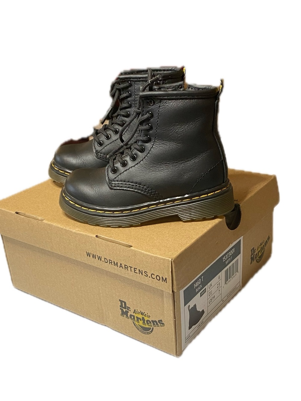 Dr. Martens Toddler Black Leather Lace-Up Boots With Inside Zipper 1460T Size 7